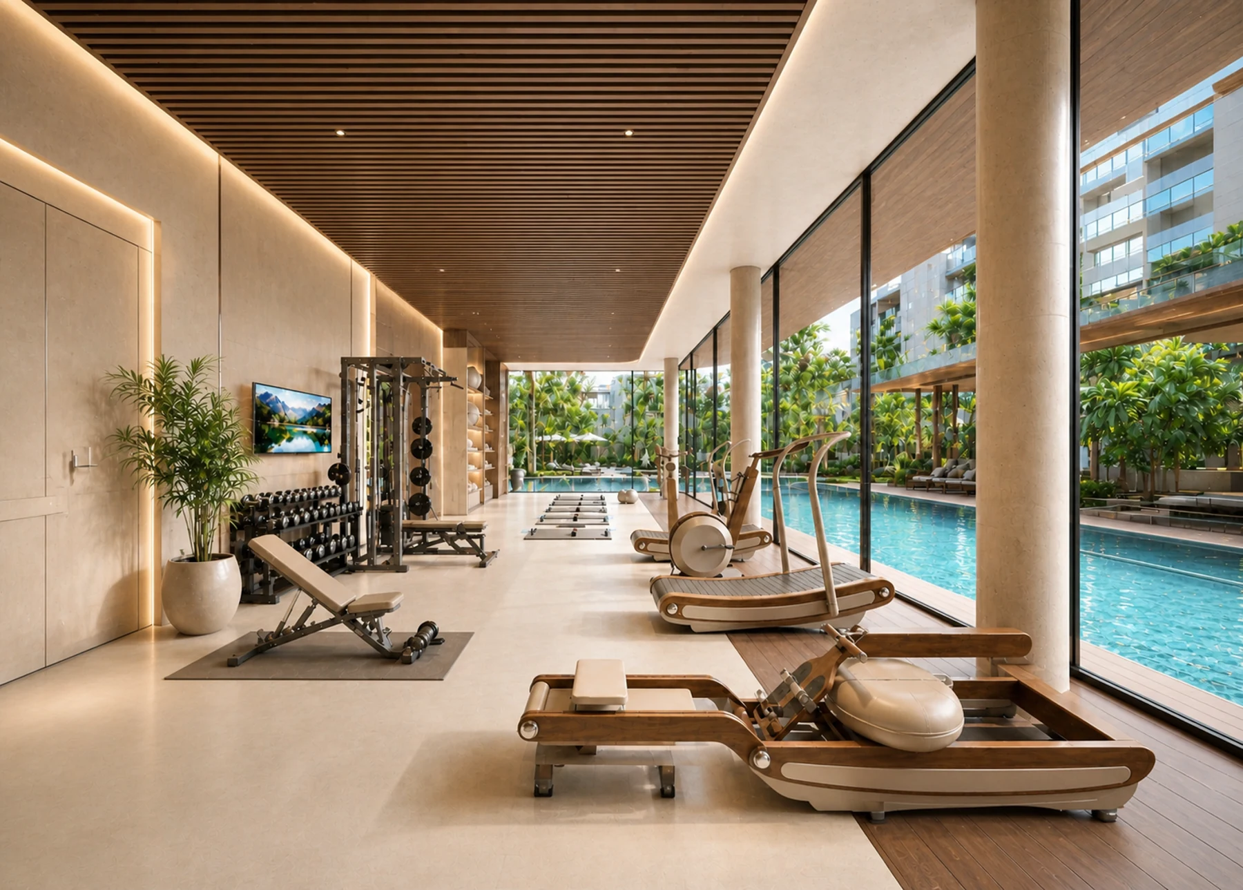 Bright gym with panoramic windows