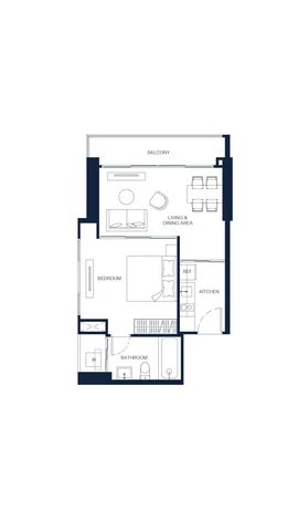 One-Bedroom Apartment Room Plan (Type 1K), 49.25 sqm, PTY RESIDENCE SAI 1
