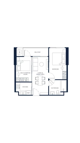One-Bedroom Apartment Room Plan (Type 1N), 52.00 - 52.50 sqm, PTY RESIDENCE SAI 1