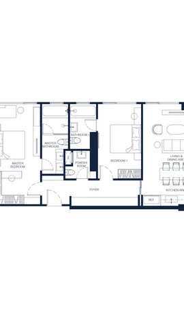 Two-Bedroom Apartment Room Plan (Type 2D), 99.75 sqm, PTY RESIDENCE SAI 1